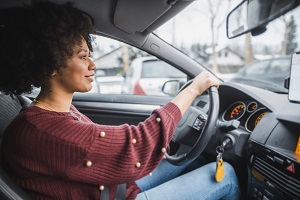 woman driving car